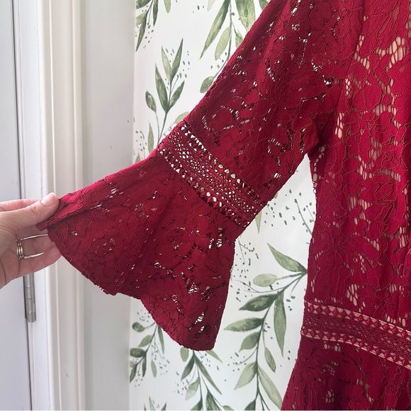 Miss May Lace Bell Sleeve Dress. Red. Large. - Picture 4 of 11